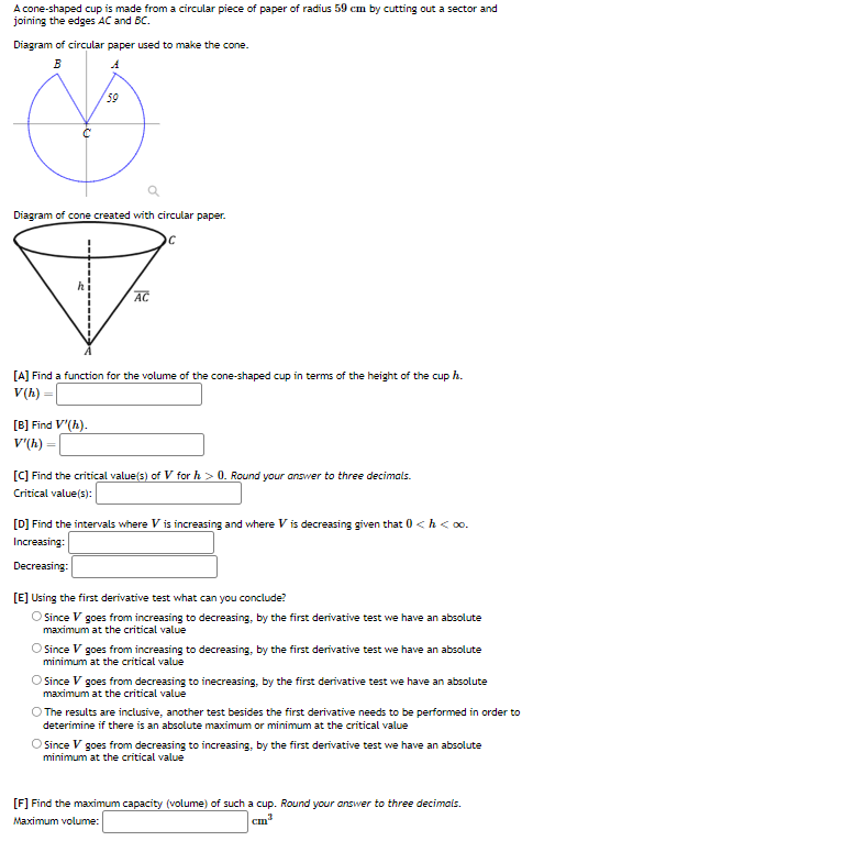 A coneshaped cup is made from a circular piece of