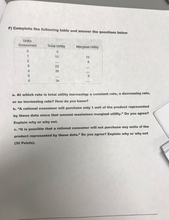 Solved F) Complete the following table and answer the | Chegg.com