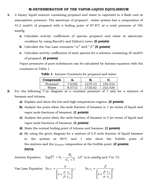 Solved M-DETERMINATION OF THE VAPOR-LIQUID EQUILIBRIUM 1. A | Chegg.com