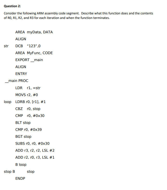 Arm Functions Code consider the following ARM assembly code segment. | Chegg.com