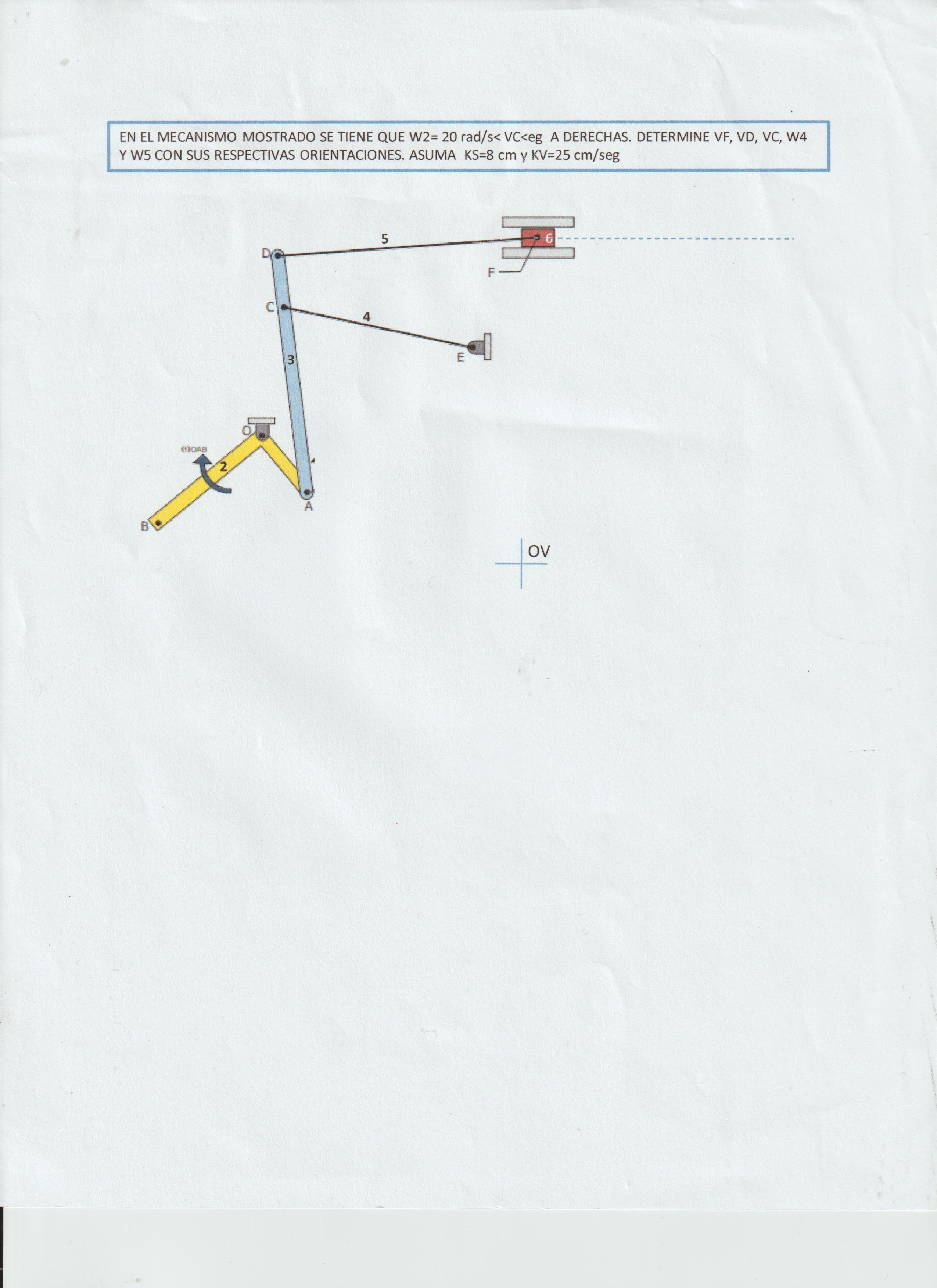 EN EL MECANISMO MOSTRADO SE TIENE QUE W \( 2=20 \mathrm{rad} / \mathrm{s}<\mathrm{VC}< \) eg A DERECHAS. DETERMINE VF, VD, VC