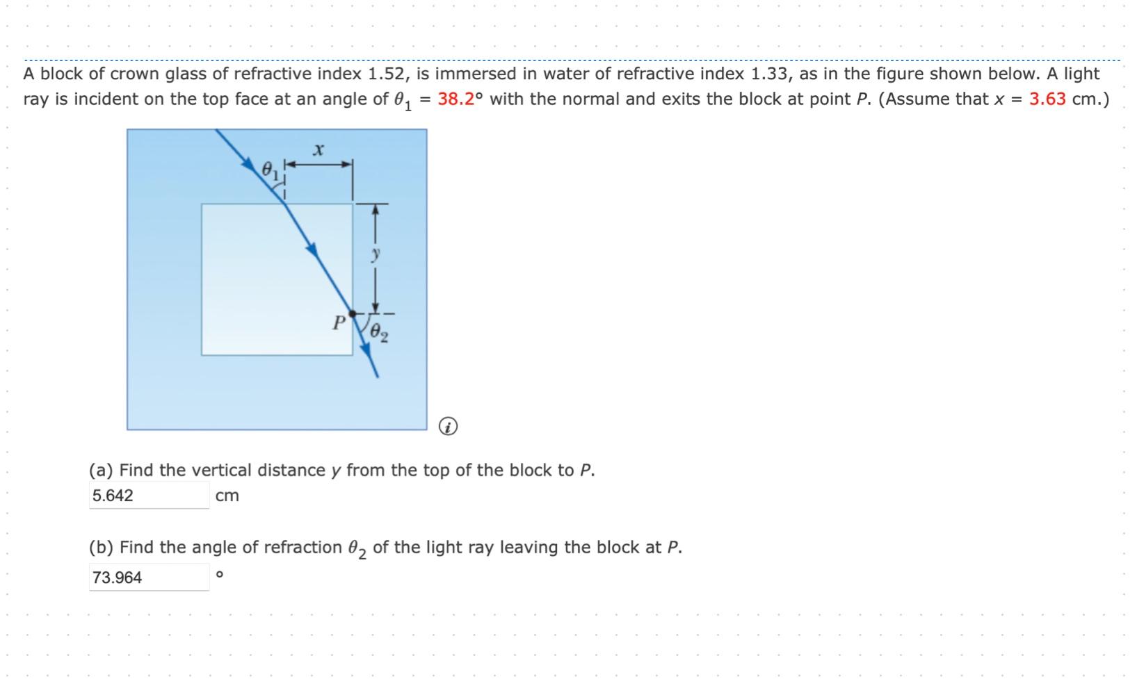 Solved A block of crown glass of refractive index 1.52, is