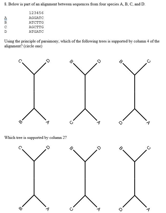 Solved 8. Below is part of an alignment between sequences | Chegg.com