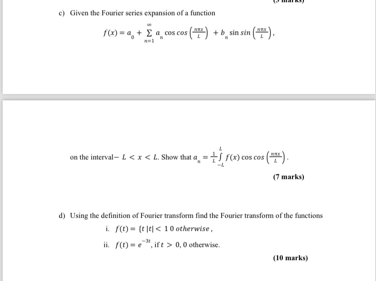 Solved c) Given the Fourier series expansion of a function | Chegg.com