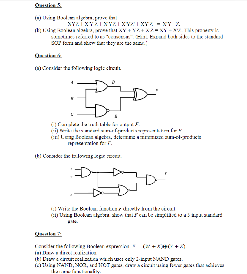 Solved Question 5 A Using Boolean Algebra Prove That Xyz