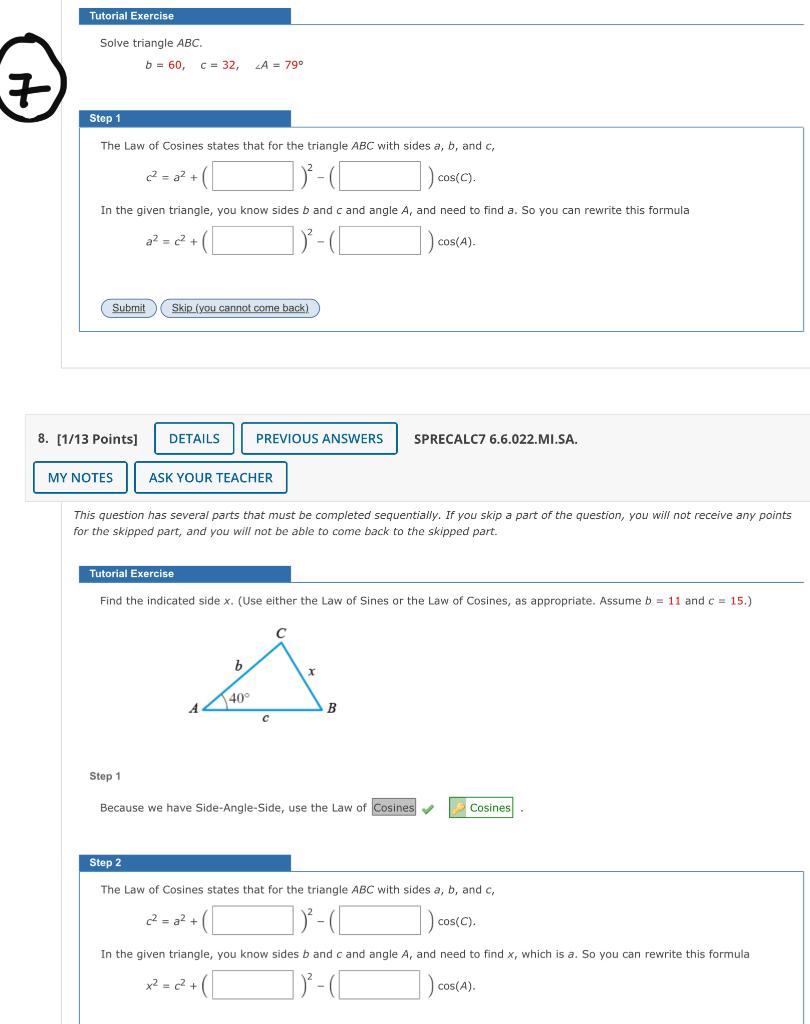 Solved Solve Triangle ABC. B=60,c=32,∠A=79∘ Step 1 The Law | Chegg.com