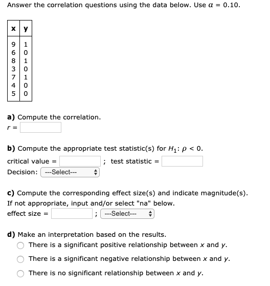 Solved Answer The Correlation Questions Using The Data | Chegg.com