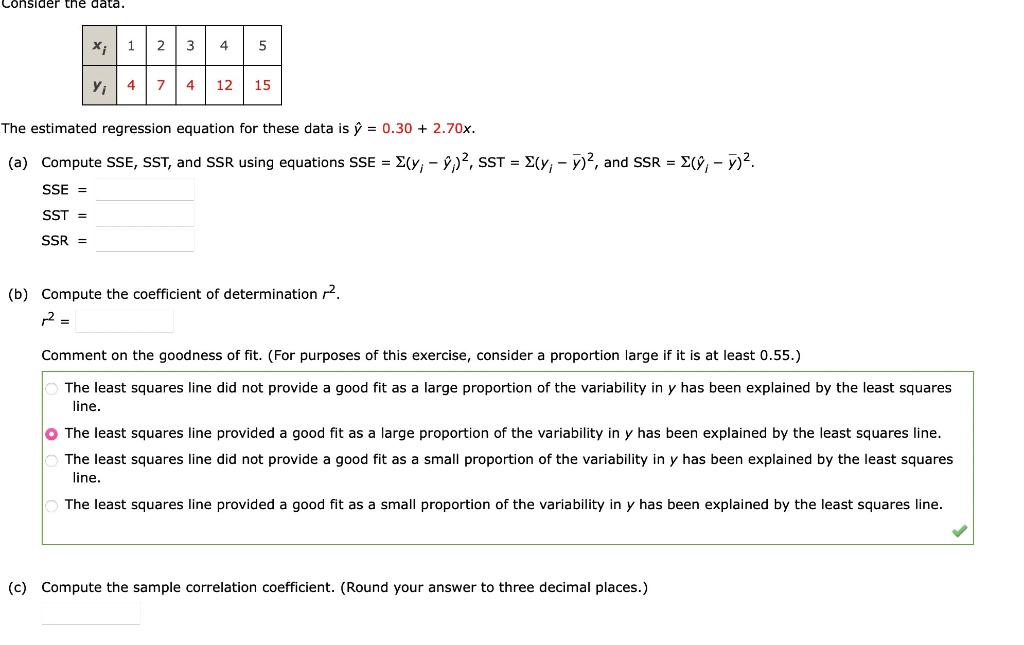 Solved The estimated regression equation for these data is | Chegg.com