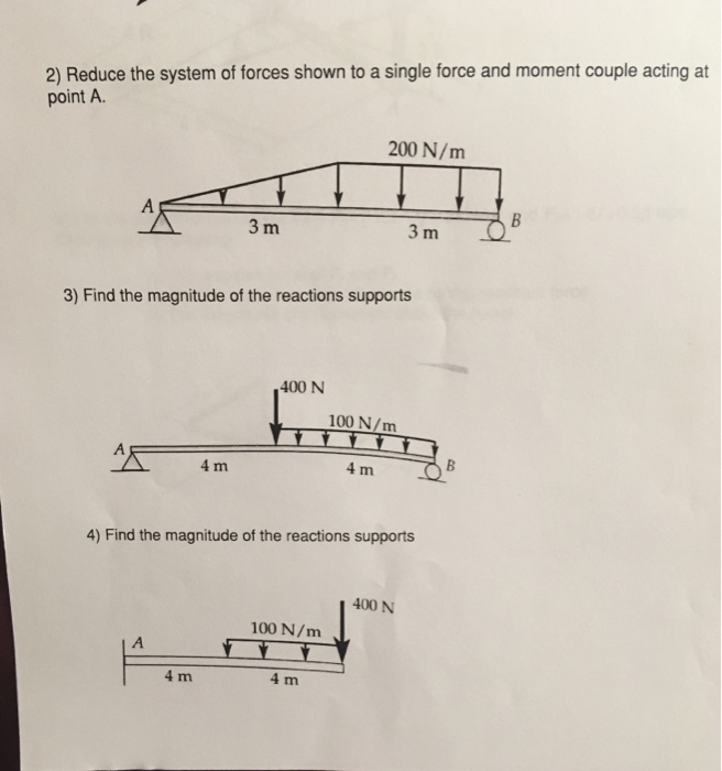 Solved 2) Reduce the system of forces shown to a single | Chegg.com