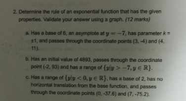 Solved 2 Determine the rule of an exponential function that | Chegg.com