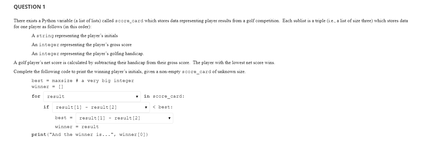 Solved QUESTION 1 There exists a Python variable (a list of | Chegg.com