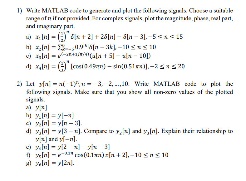 Solved Write MATLAB code to generate and plot the following | Chegg.com