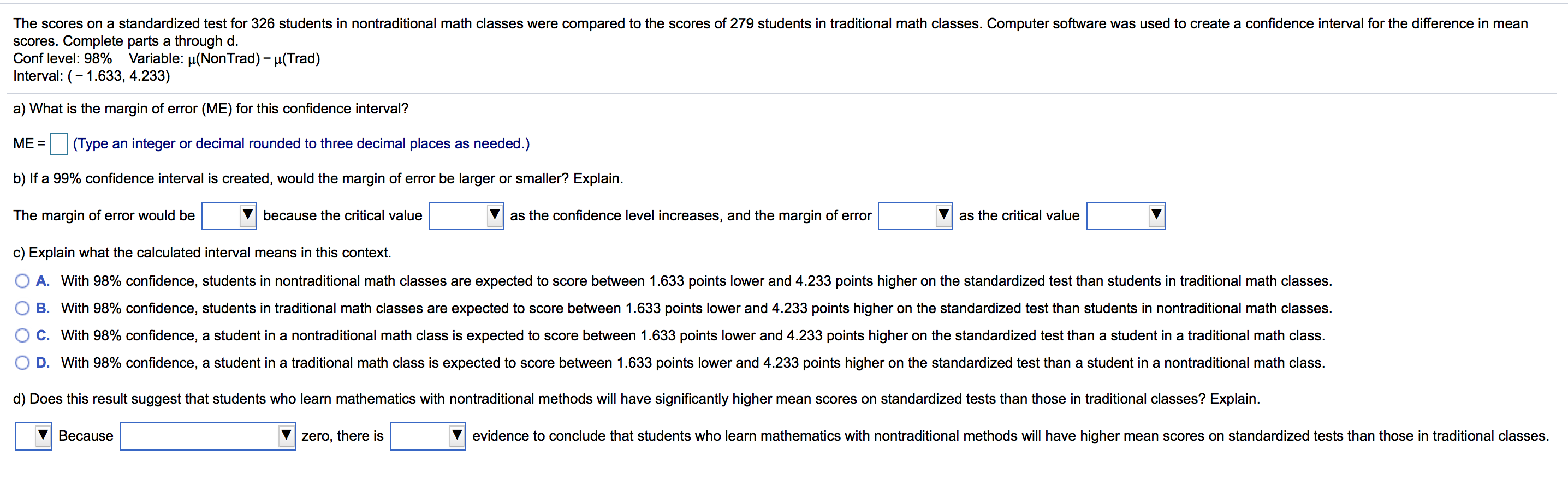 Solved The scores on a standardized test for 326 students in | Chegg.com