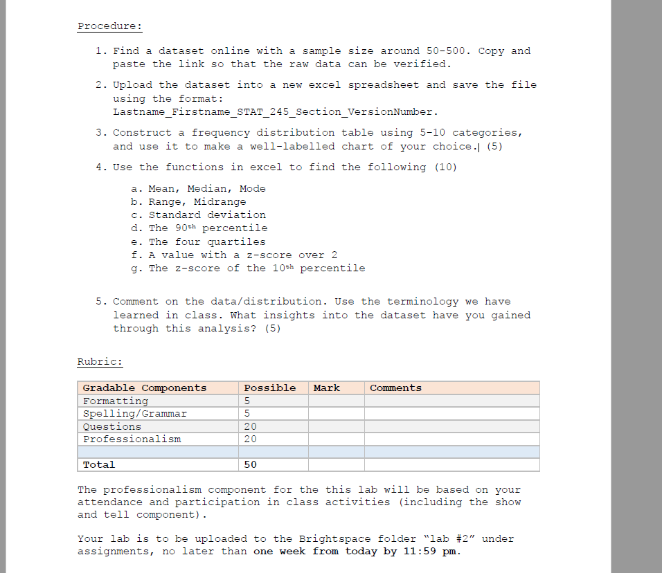 Solved Procedure: 1. Find a dataset online with a sample | Chegg.com