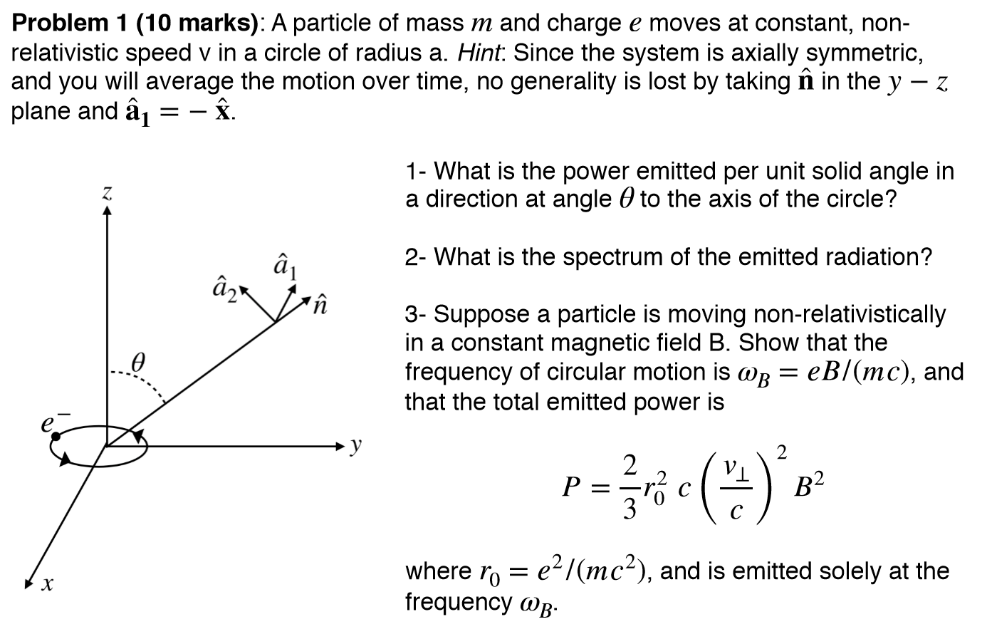Problem 1 10 Marks A Particle Of Mass M And Cha Chegg Com