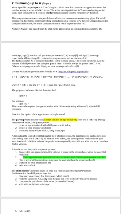 2. Summing up to ? (50 pts.) Write a parallel program | Chegg.com