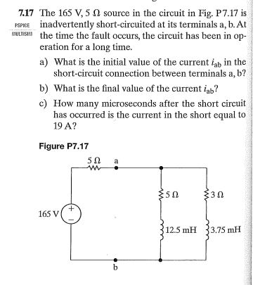 Solved 7.17 The 165 V, 5 source in the circuit in Fig. P7.17 | Chegg.com