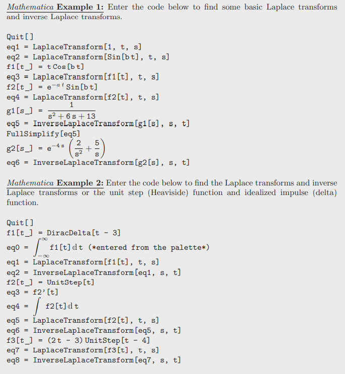 Solved 1. Enter the commands given in Mathematica Example 1 | Chegg.com