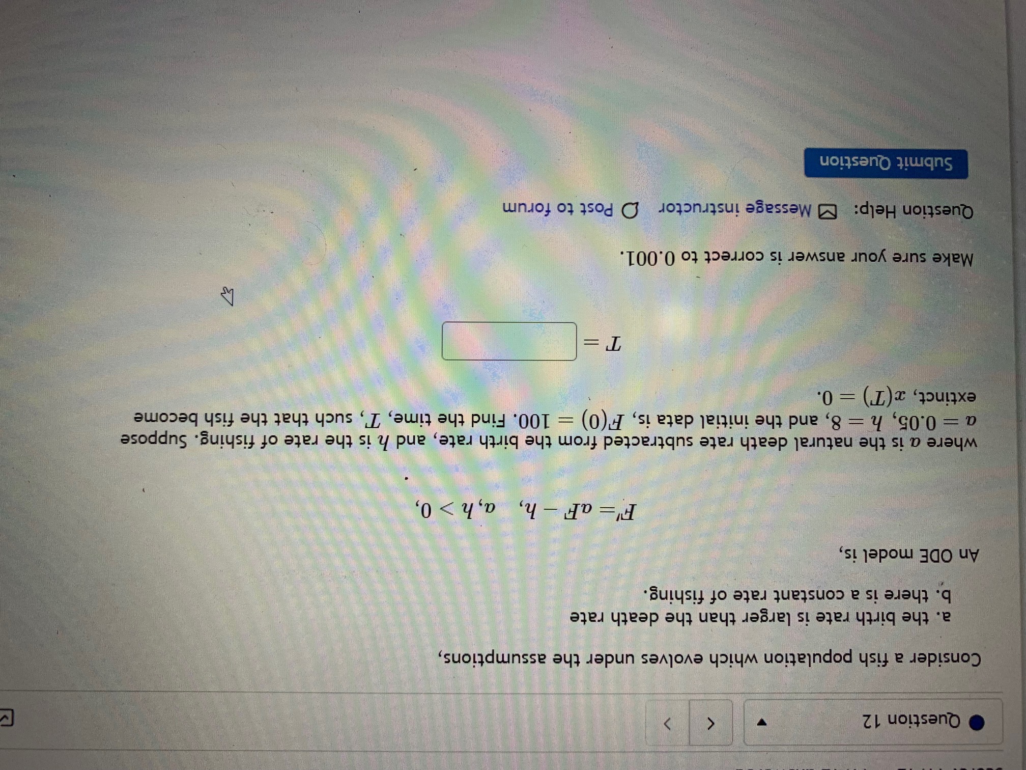 Solved Consider a fish population which evolves under the | Chegg.com