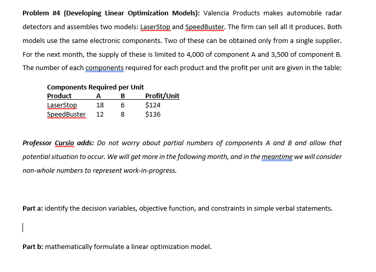 Solved Problem #4 (Developing Linear Optimization Models): | Chegg.com