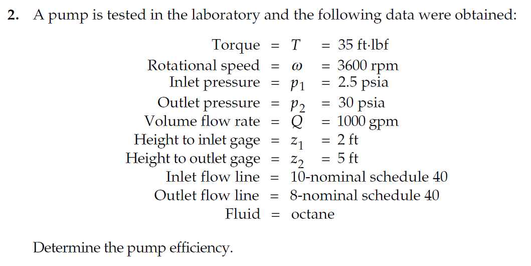 Solved = = = 0 = 3600 rpm 2.5 psia = = = 2. A pump is tested | Chegg.com