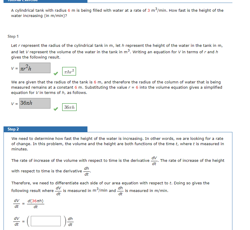 Solved A cylindrical tank with radius 6 m is being filled | Chegg.com
