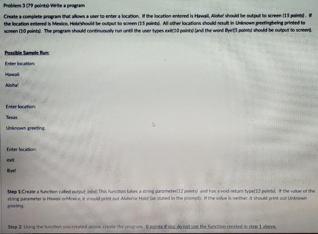 Solved Problem 3 (79 points)-Write a program Create a | Chegg.com