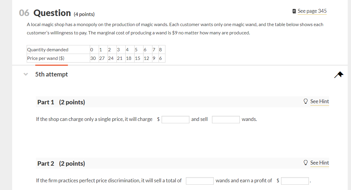 Solved @ See page 345 06 Question (4 points) A local magic | Chegg.com
