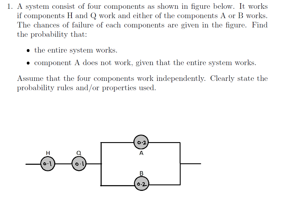 Solved 1. A System Consist Of Four Components As Shown In | Chegg.com