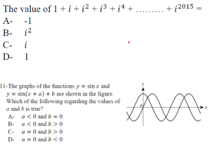 Solved The value of 1+i+i2+i3+i4+……+i2015= A− B−−1i2 C−i D- | Chegg.com