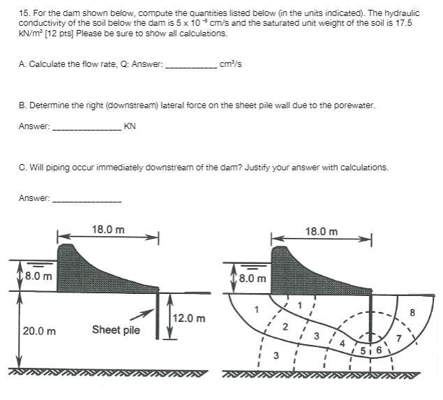 Solved 15. For the dam shown below, compute the quantities | Chegg.com