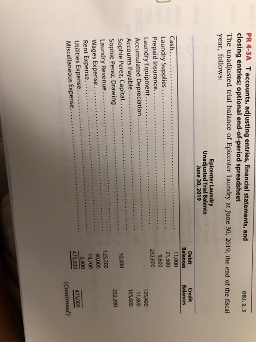 Solved PR 4.3A T accounts, adjusting entries, financial | Chegg.com
