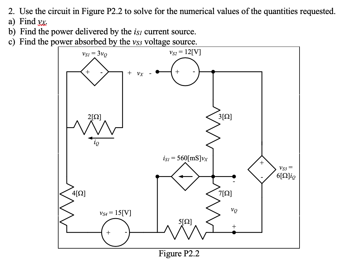 Solved 2. Use the circuit in Figure P2.2 to solve for the | Chegg.com