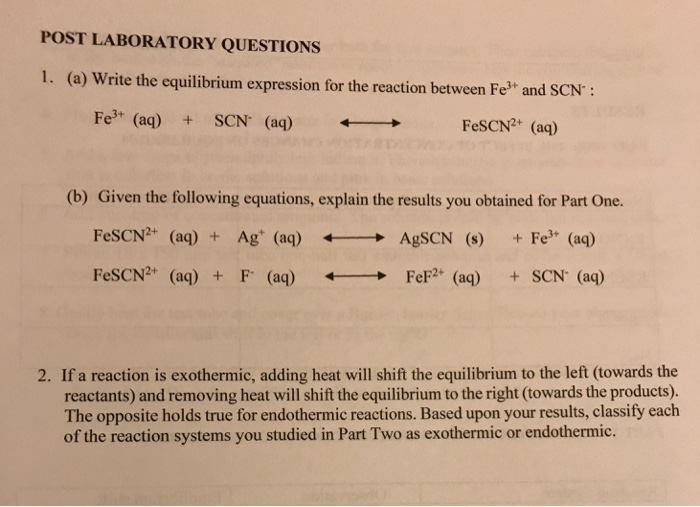 Is the Reaction Fe3+ Scn Fescn2+ Endothermic or Exothermic