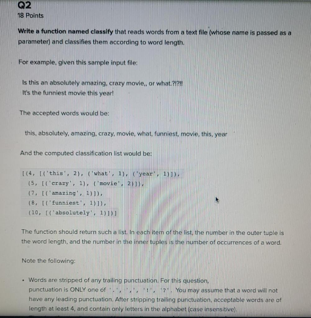 Solved Note the following: Words are stripped of any | Chegg.com