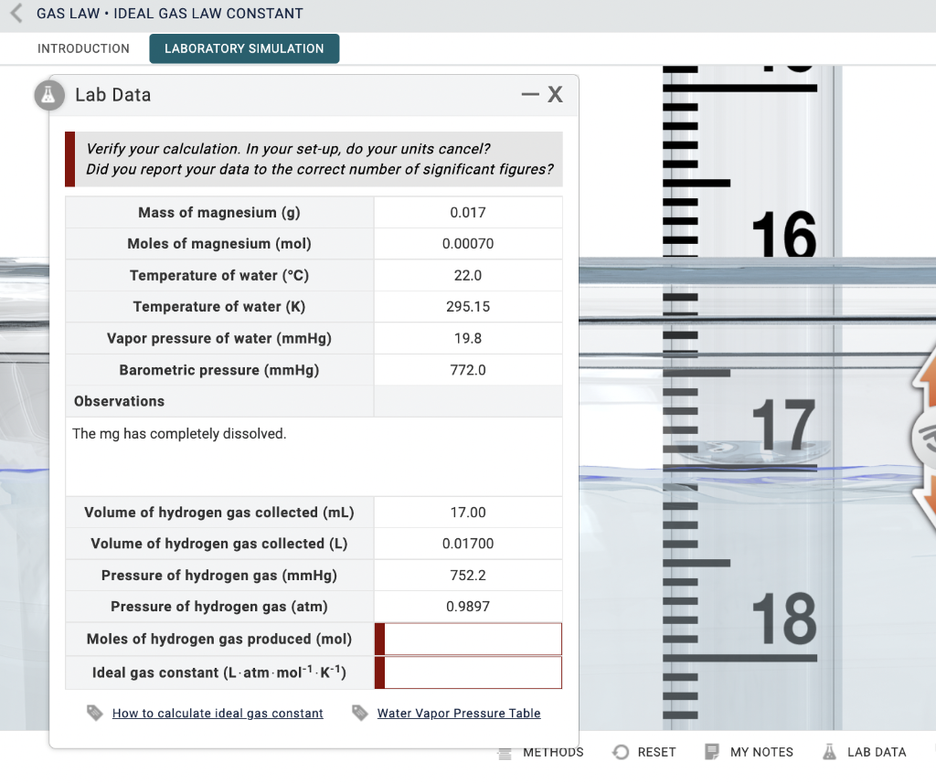 Solved Calculate moles of hydrogen gas produced and | Chegg.com