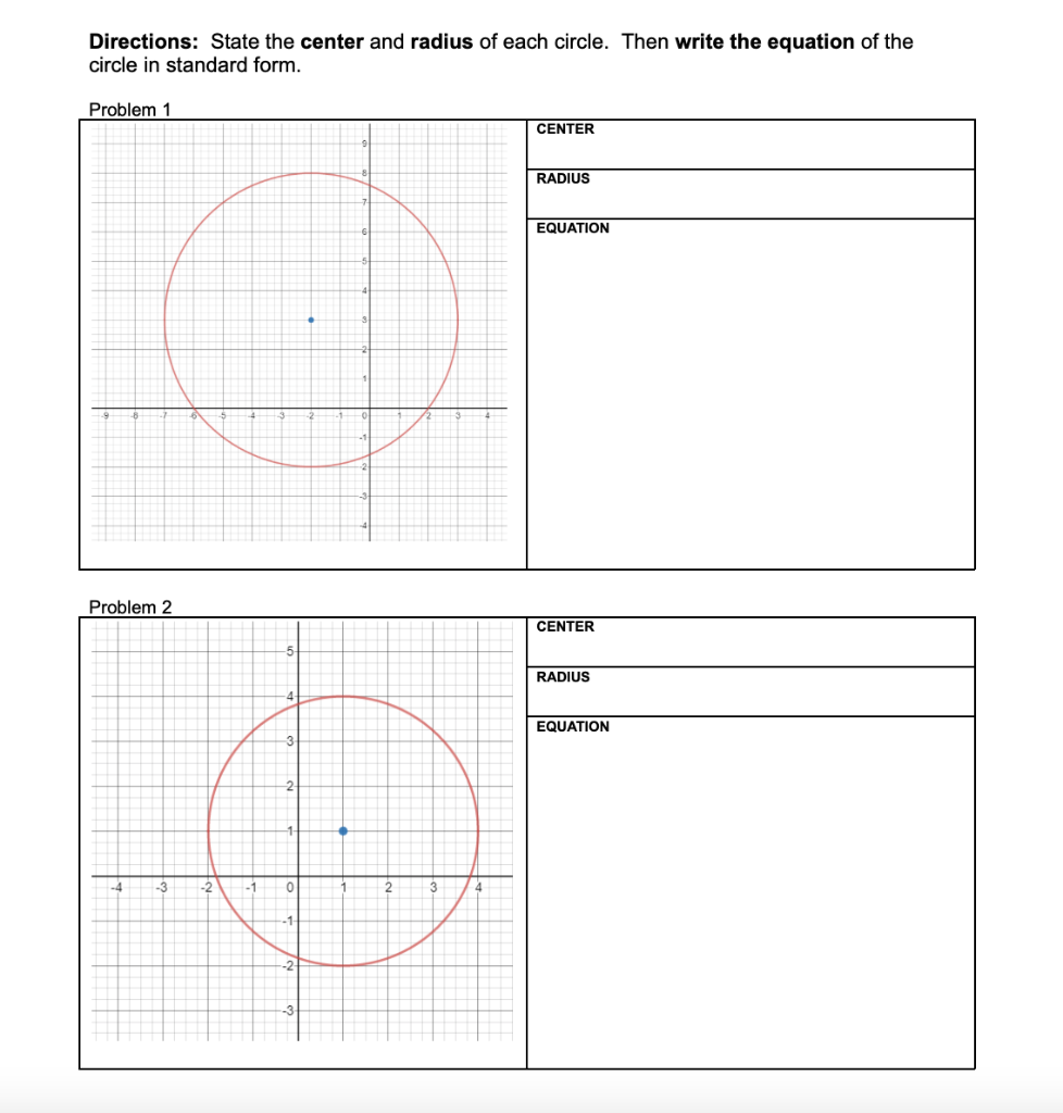 Solved Directions: State the center and radius of each  Chegg.com