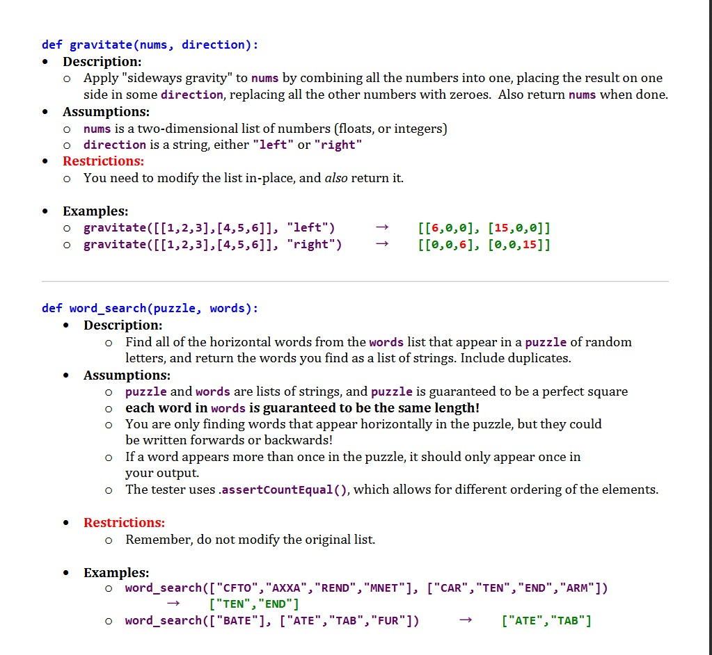 Solved def gravitate (nums, direction): • Description: o | Chegg.com