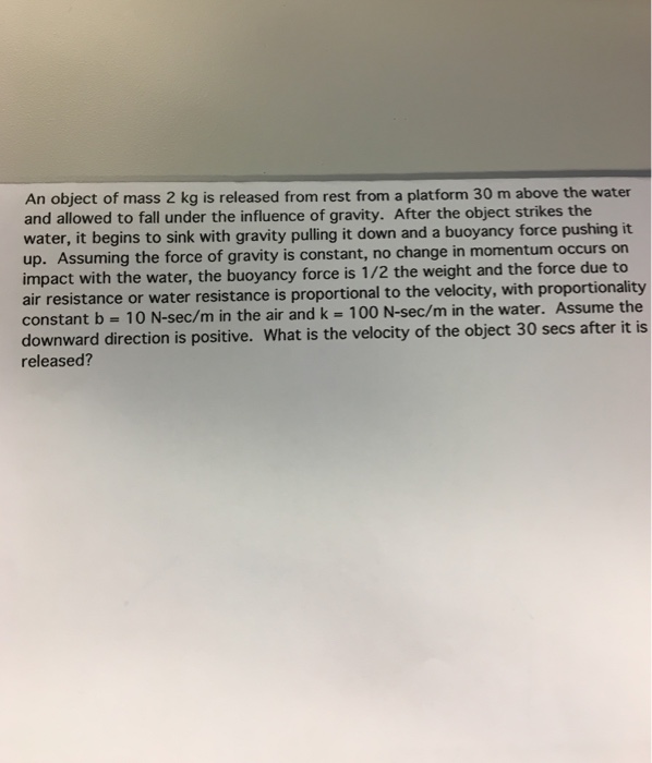Solved An object of mass 2 kg is released from rest from a | Chegg.com