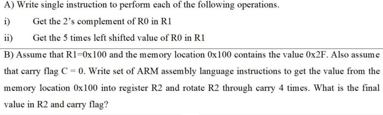 Solved A) Write single instruction to perform each of the | Chegg.com