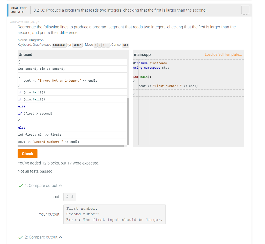 Solved Please help, I need to arrange the unused code on the | Chegg.com