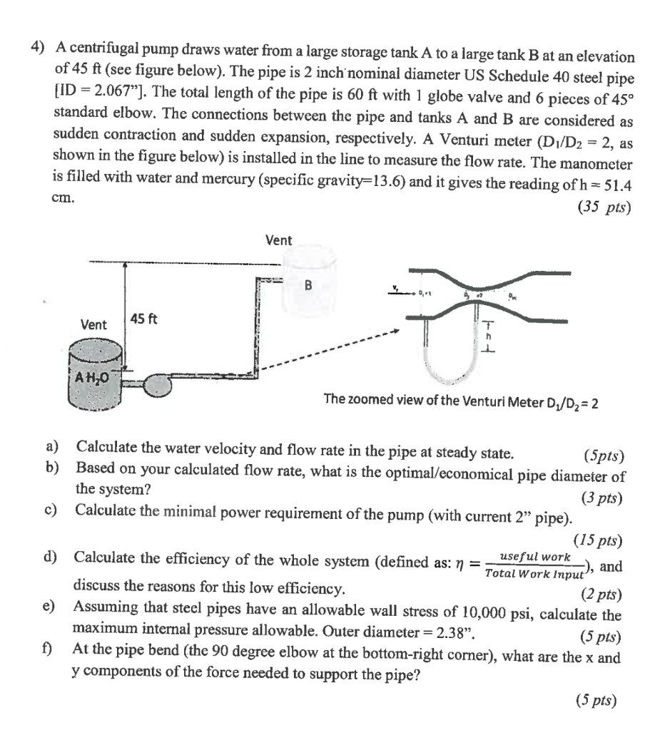 Solved 4) A Centrifugal Pump Draws Water From A Large | Chegg.com