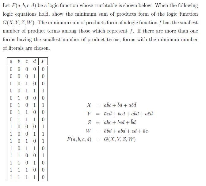 Solved Let F(a, B, C, D) Be A Logic Function Whose | Chegg.com