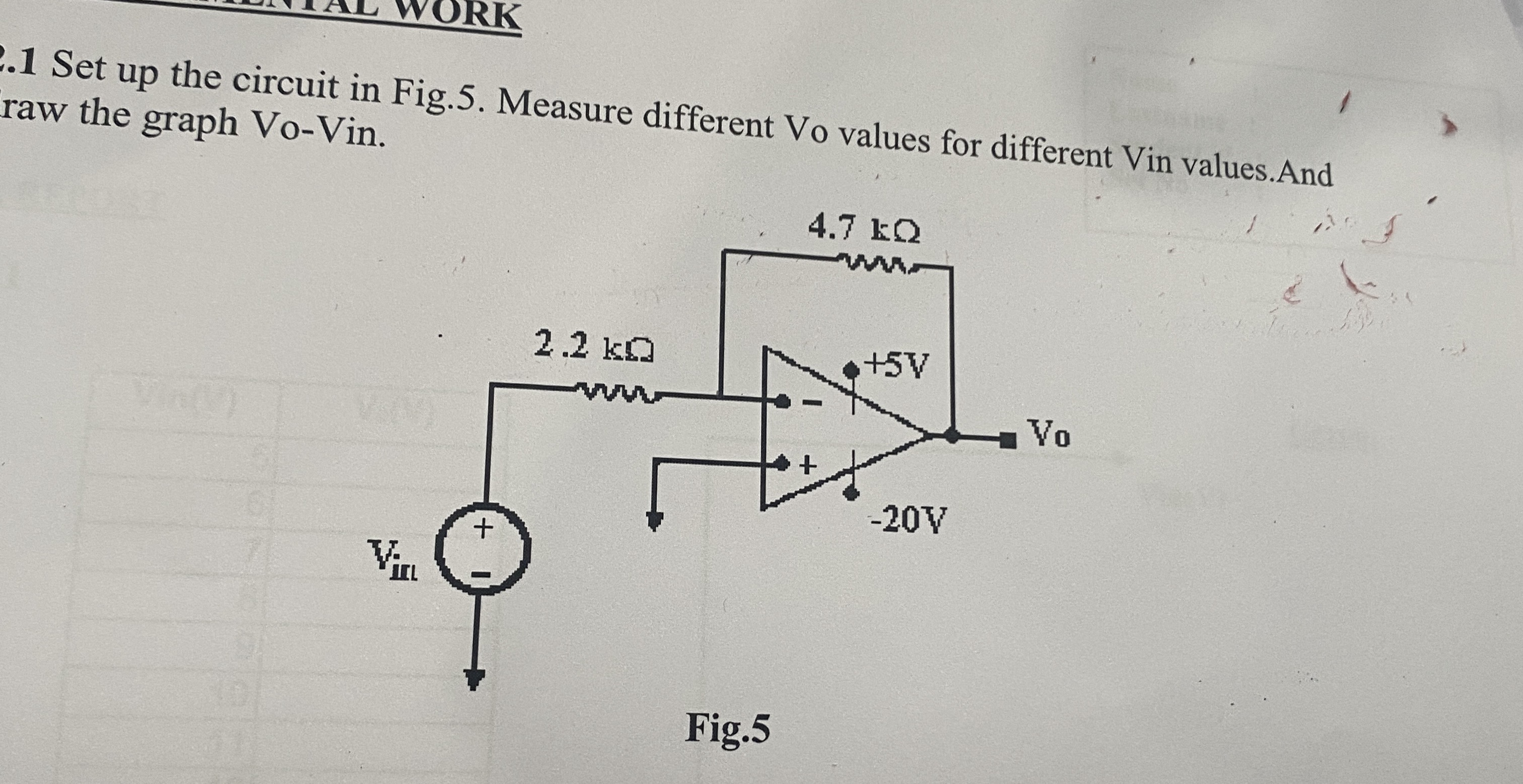 Solved 1 Set up the circuit in Fig.5. Measure different Vo | Chegg.com