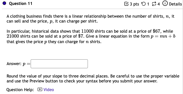 Solved A clothing business finds there is a linear | Chegg.com