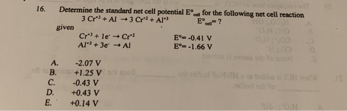 Solved Determine the standard net cell potential E°cell fot | Chegg.com