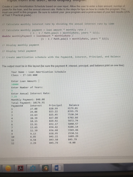 Create a Loan Amortization Schedule based on user | Chegg.com