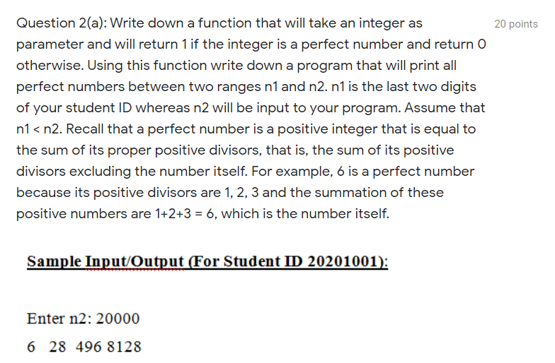 Solved 20 points Question 2(a): Write down a function that | Chegg.com