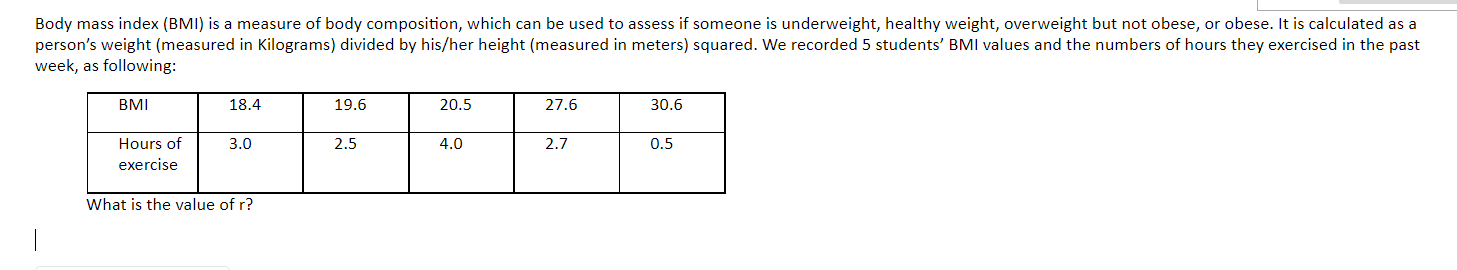 Solved Body Mass Index (BMI) Is A Measure Of Body | Chegg.com