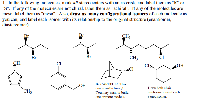 Solved 1. In the following molecules, mark all stereocenters | Chegg.com